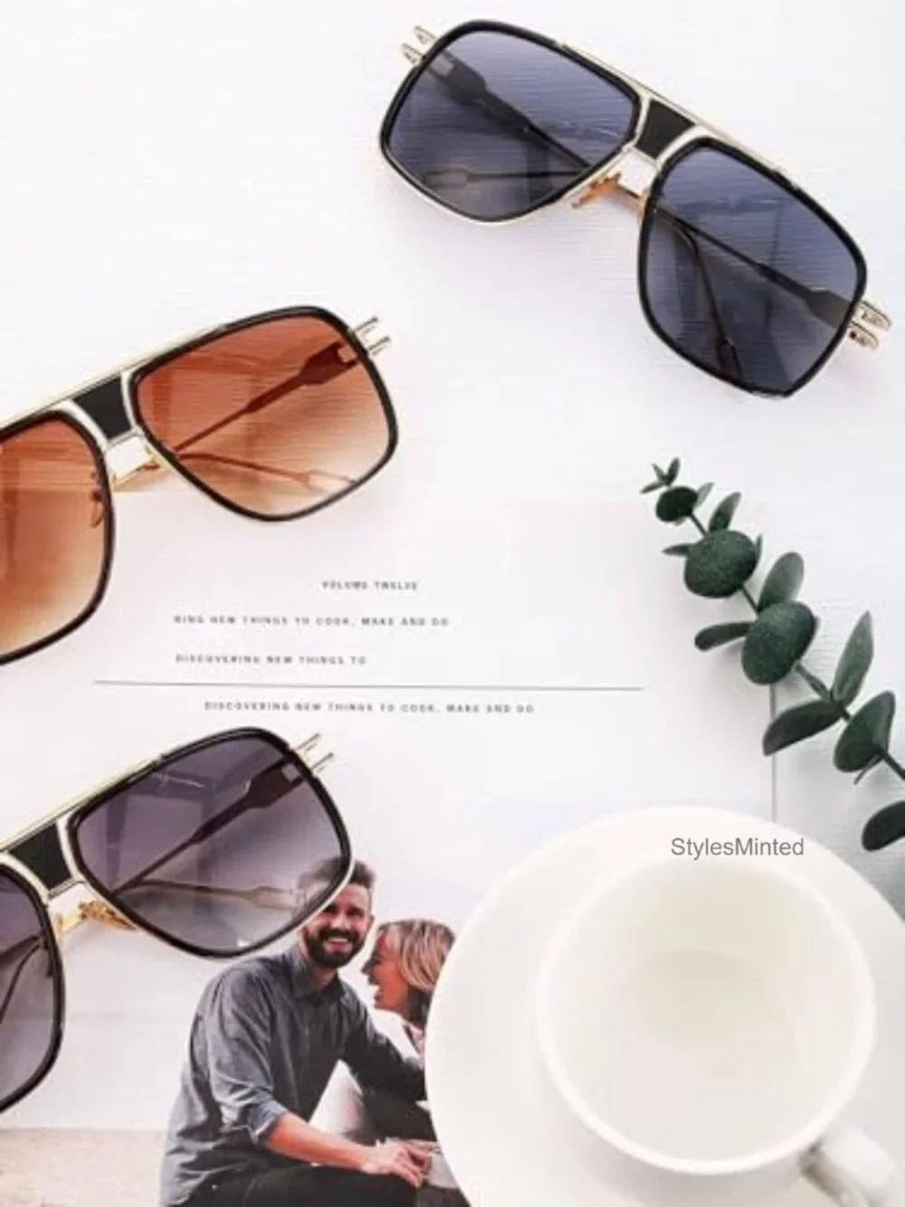 Oversized Retro Square Sunglasses for Men - 3 Pair Set Gold Metal Frame UV